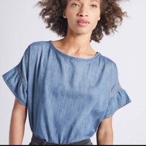 Current/Elliott The Ana Chambray Ruffle Top